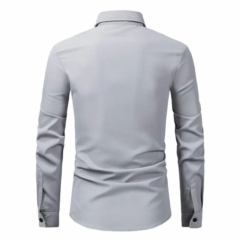 2023 men\'s new long sleeved solid color casual spring