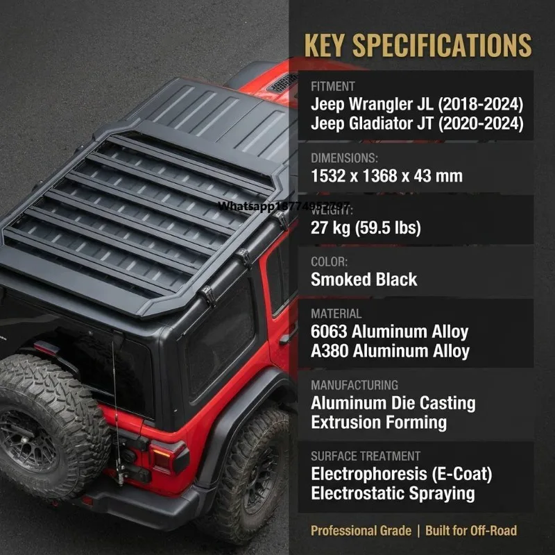 Durable Aluminum Alloy Electrostatic Sprayed Short Roof Carrier High Capacity Load Bearing Design for Wrangler Gladiator