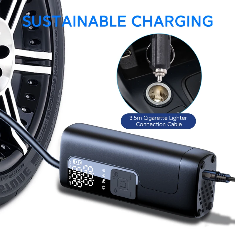 Car Air pump Compressor 2600mAh Electric Wireless Portable Tire Inflator Pump Led light for Motorcycle Bicycle Boat Tyre Balls