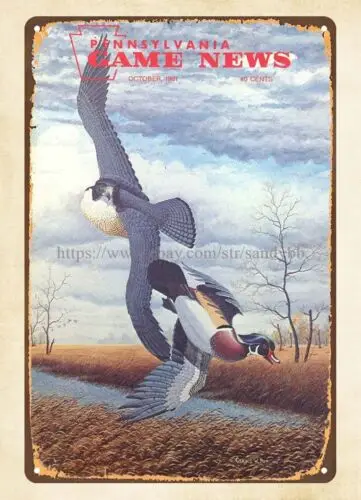 Wood Ducks 1981 Pennsylvania Game News magazine cover metal tin sign sign