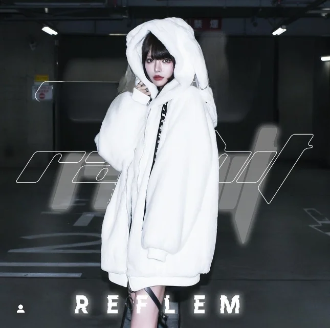 Harajuku Sle Kaninchen Ohr Faux Pelz Jaet Mittellange Winter Mantel Punk Zähler-kultur frauen ort Oberbekleidung Mantel