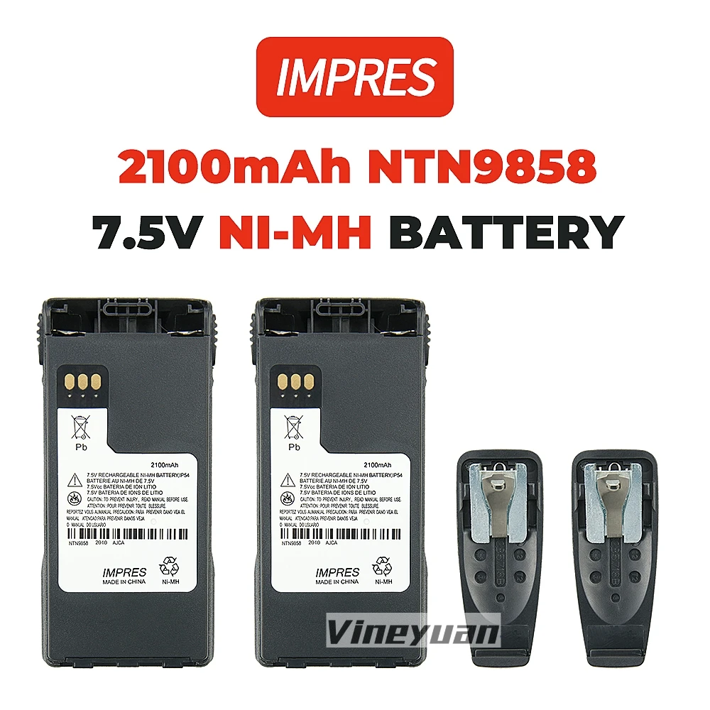 2PCS 2100mAh 7.5V NTN9858  NTN9815A Ni-MH Battery Replacement for Motorola XTS1500 XTS2500 MT1500 Two Way Radio (with IMPRES )