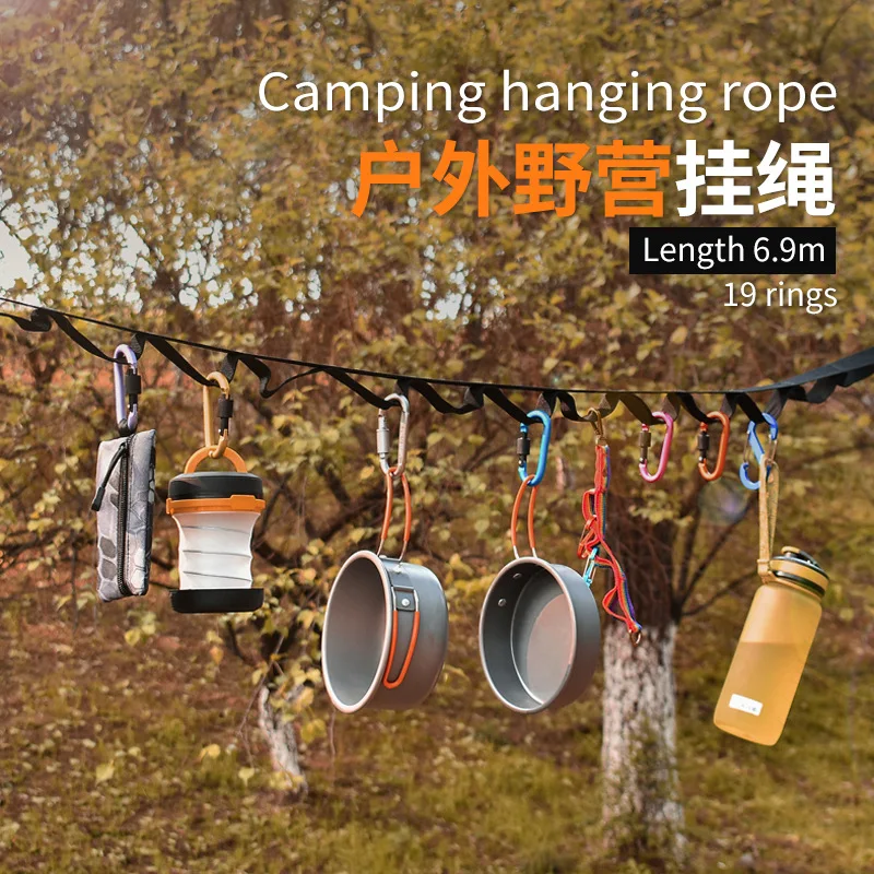 

19-Loop Adjustable Clothesline & Tie Down Rope for Camping - 6.9M Multi-Use Organizer, Windproof, Portable Hanging Rope