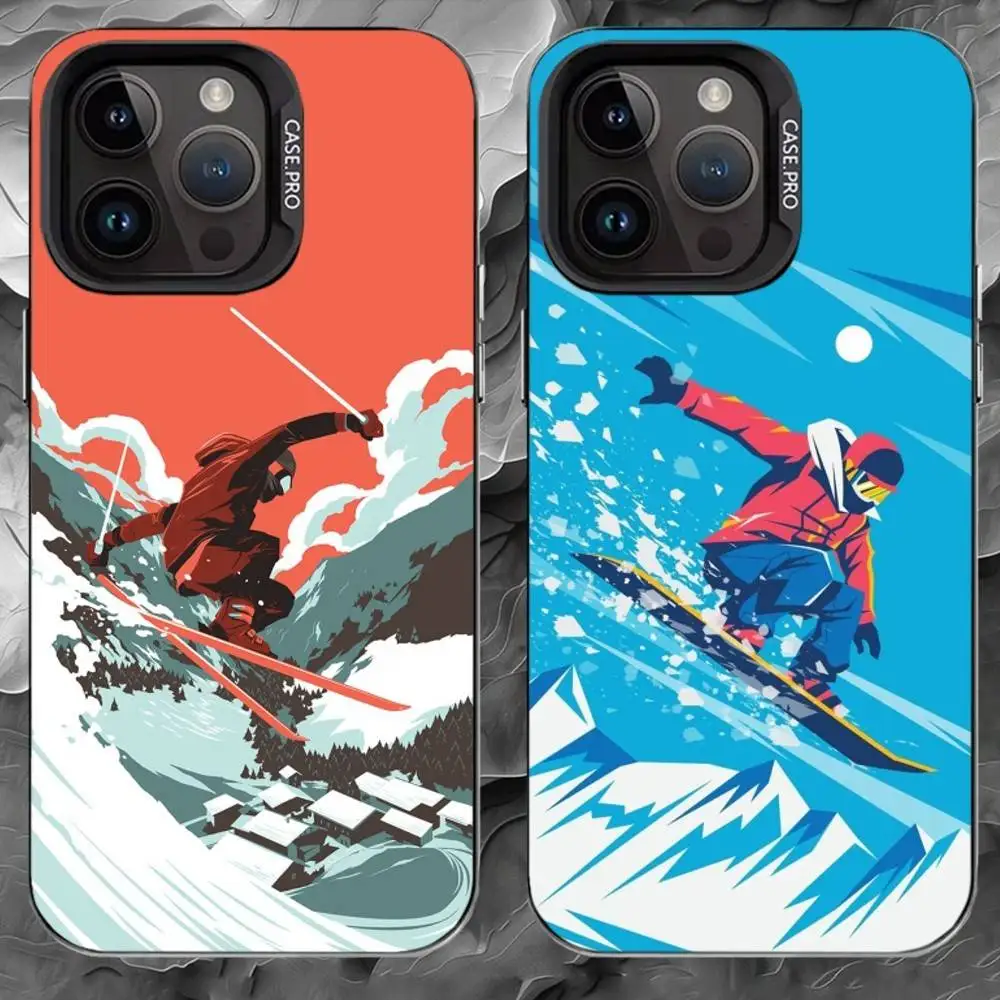 

S-Skiing Snow Snowboard Ski Phone Case For iPhone 17 16 15 14 13 12 11 Pro Max Plus Silver Matte Black Cover