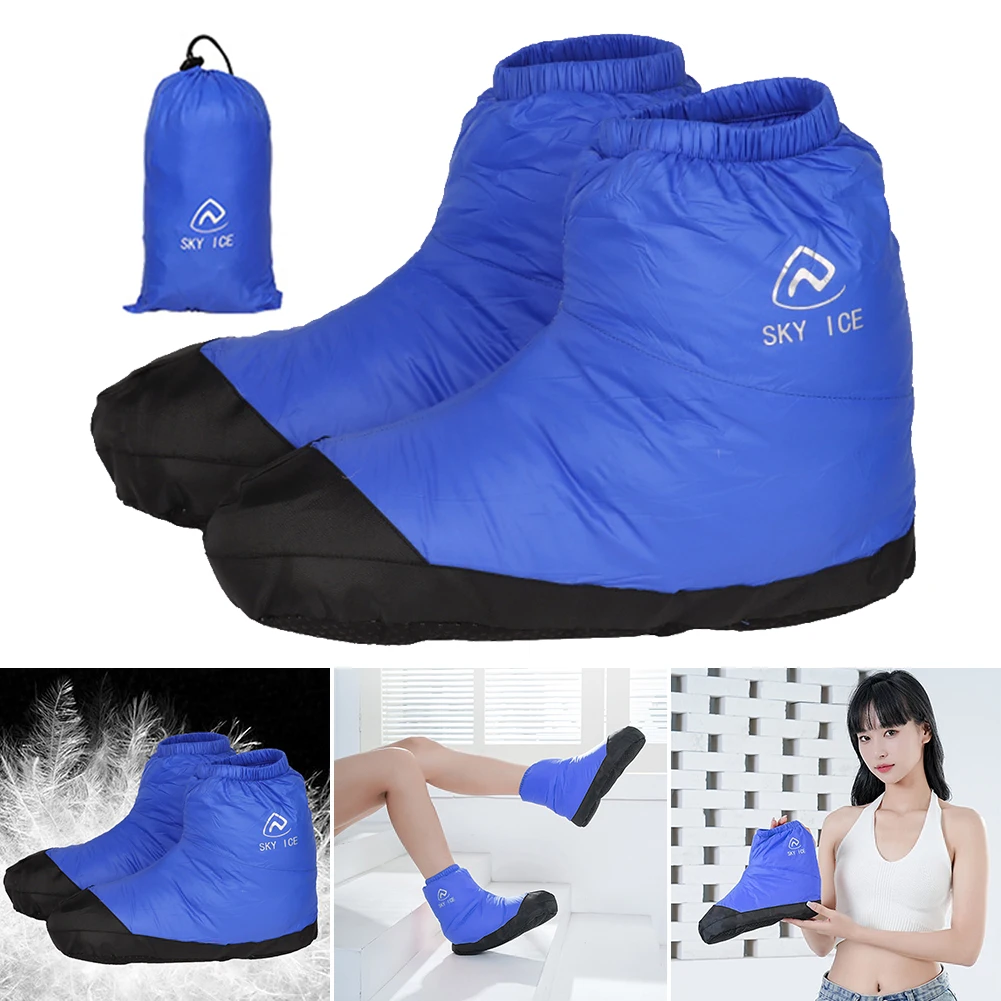 Winter Down Booties Ultralight Down Slippers Socks Windproof Waterproof for Winter Outdoor Camping Hiking