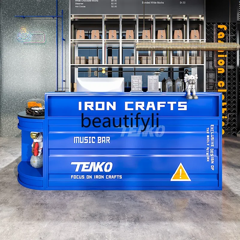 zzqAlcone cassiere da bar in stile industriale, tè al latte, barbecue, ristorante, reception creativa, palestra, contenitore in ferro, reception