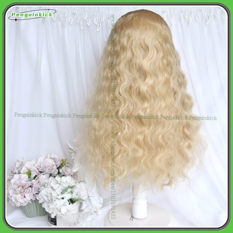 65cm Long Curly Synthetic Wig Bangs Small Curls Fairy Princess Golden Blonde Heat Resistant Hair Scalp Chic Girls Lolita Party