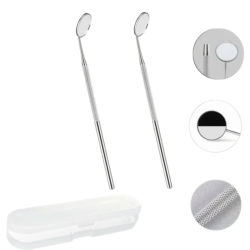 

2pcs Stainless Steel Oral Examination Mirrors,Clear Lens for Teeth, Gums, and Tongue Check-ups; Dental Hygiene, Pet Grooming