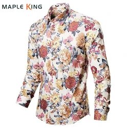 Mens Floral Shirts Vintage Printed Camisa Social Longs Sleeve Shirt 2025 Fashion Men Dress Camisa Social Masculina Streetwear