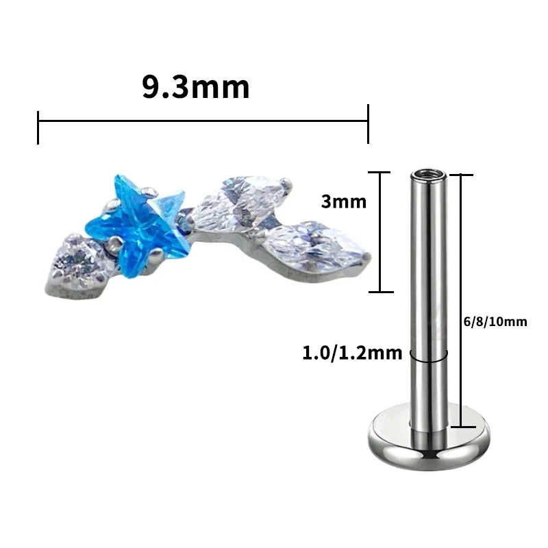 F136 Titan Stern Pferdeauge Zirkonia Lippenpiercing Ring Innengewinde Labret Tragus Helix Knorpel Nase Schmuck Ohrringe – Detail 2