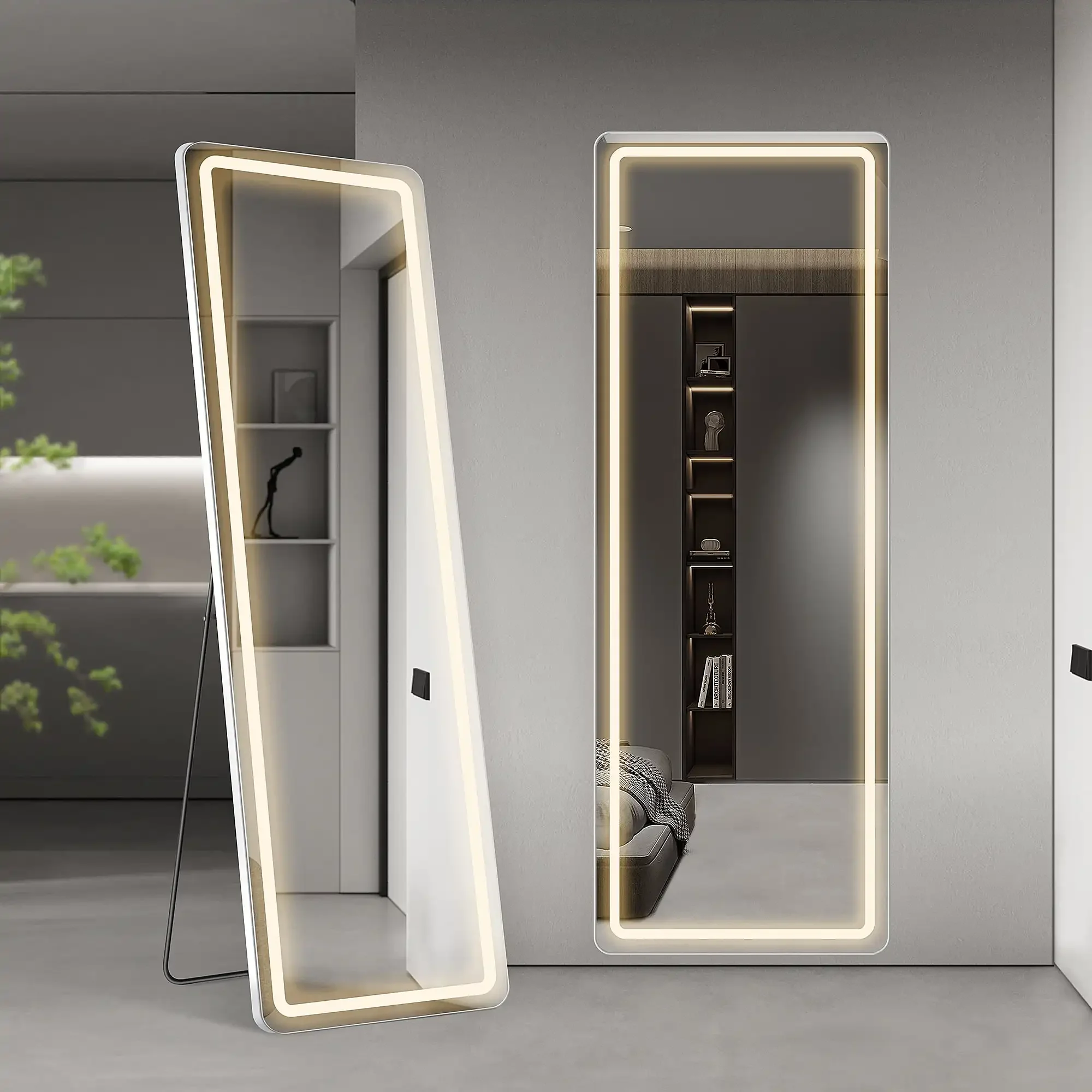 

64"x21" Rectangle LED Full Length Mirror, Full Body Standing Floor Mirror, 3 Color Modes for Bedroom, Cloakroom
