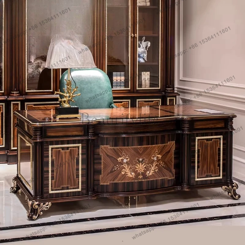 Villa study desk European solid wood neoclassical boss table