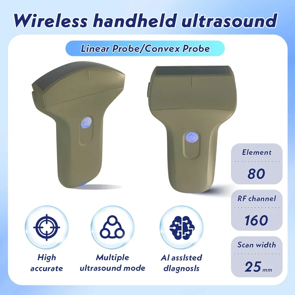 80 Elements Wireless Color Ultrasound High Frequency Linear Probe Support IOS Android Windows.