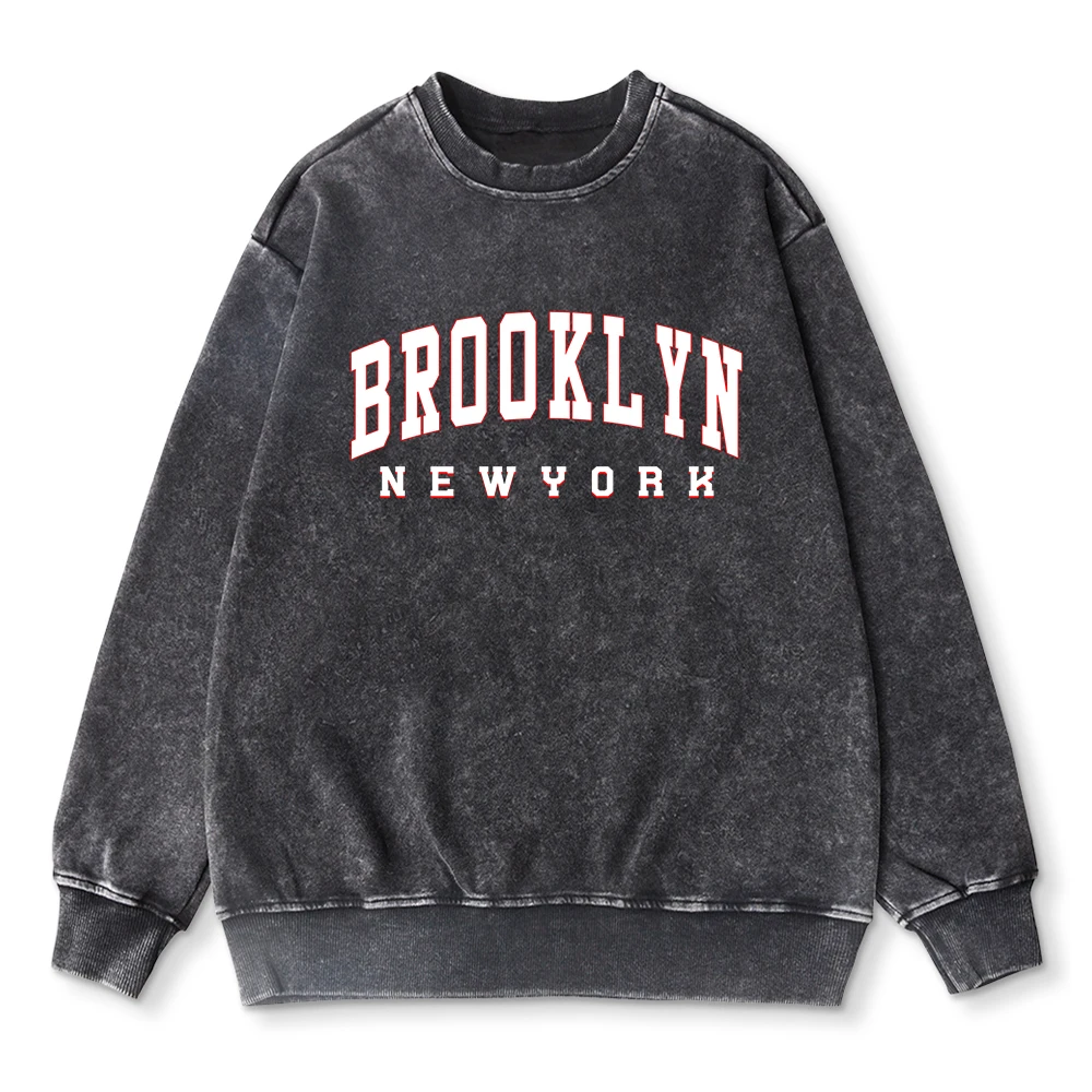 Autumn Womans Acid Wash Hoodie Brooklyn New York Letter Prints Sweatshirt Oversized Cotton Casual Pullover Couple Washed Clothes