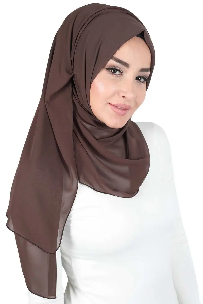 Rectangular classic chiffon shawl brown