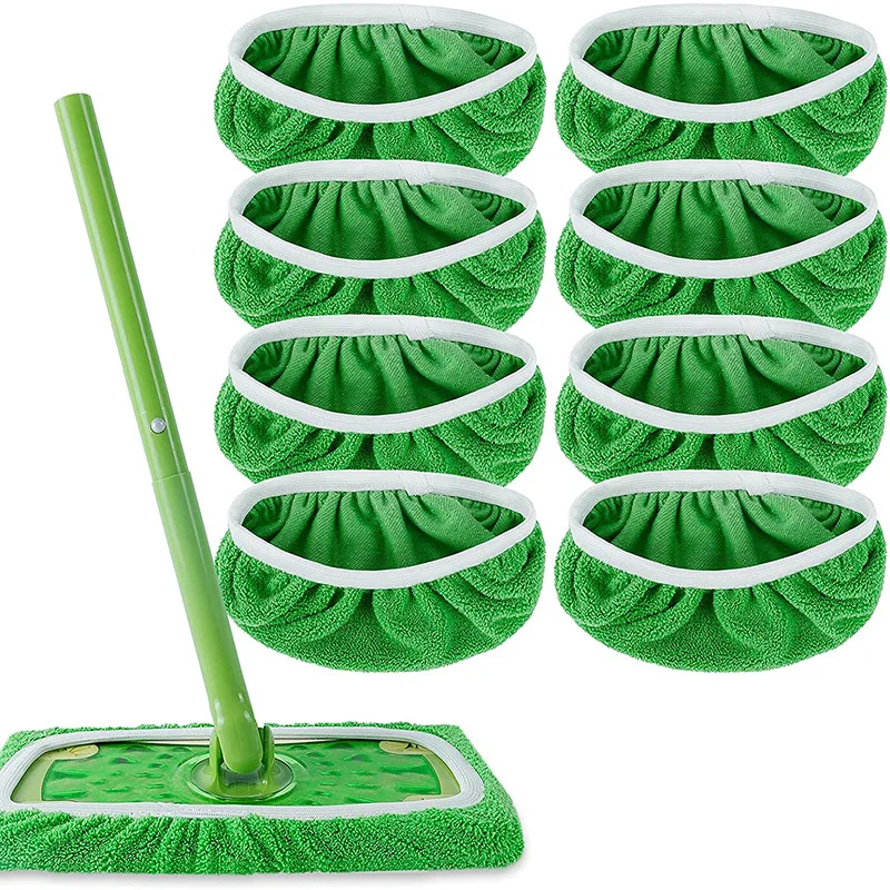 Thickened Elastic Band Flat Mop Cloth Coral Fleece/Microfiber/Chenille Replacement Rotary Mop Cleaning Pad for Bathroom