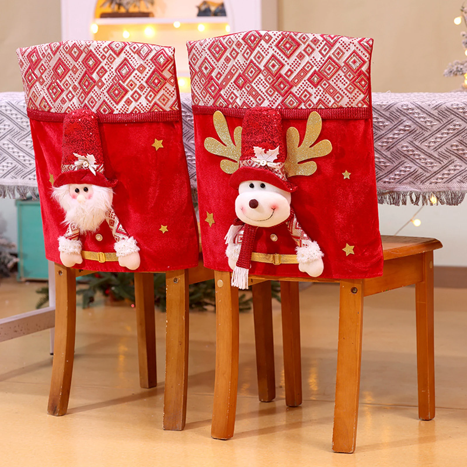 الأحمر عيد الميلاد كرسي يغطي 2026 سنوات جديدة عيد الميلاد سانتا ثلج الغزلان كرسي الظهر يغطي لينة الطعام كرسي قبعات للمنزل كرسي #1
