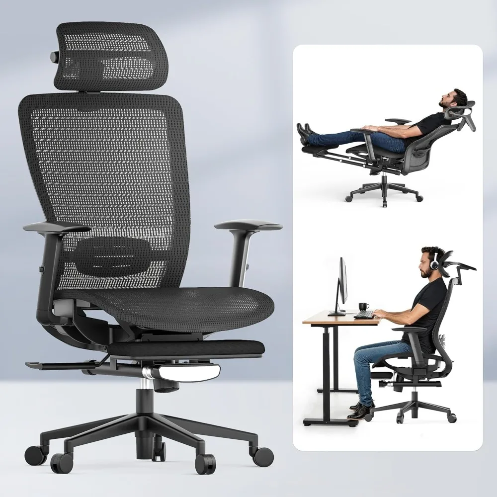 

Ergonomic Office Chair with Footrest, Mesh High-back Computer Chair, Adjustable Lumbar Support/4D Headrest/stable Base