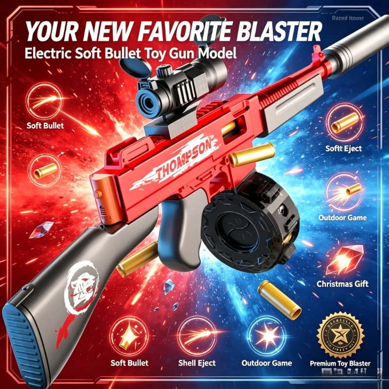 Electric Soft Bullet Toy Gun with Throwing Shell Submachine Gun Model Outdoor Shooting Games Christmas Gift for Boy Adult