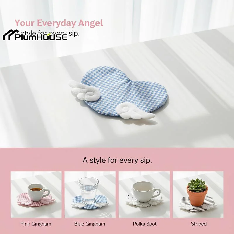 1Pcs Aesthetic Plaid Anti Scald Table Mat Sweet Girly Angel Wing Heart Coaster Cute Desk Decor Birthday Gift view 2