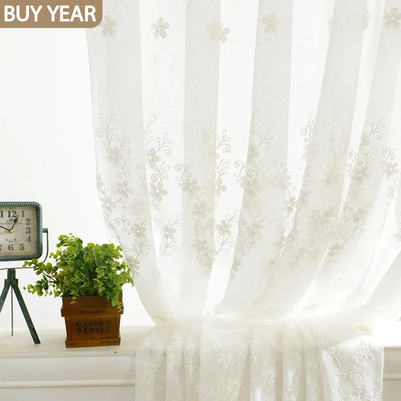 

Modern Minimalist Curtains for Living Dining Room Bedroom Idyllic Embroidery Fabric White Tulle Fashion Custom French Window