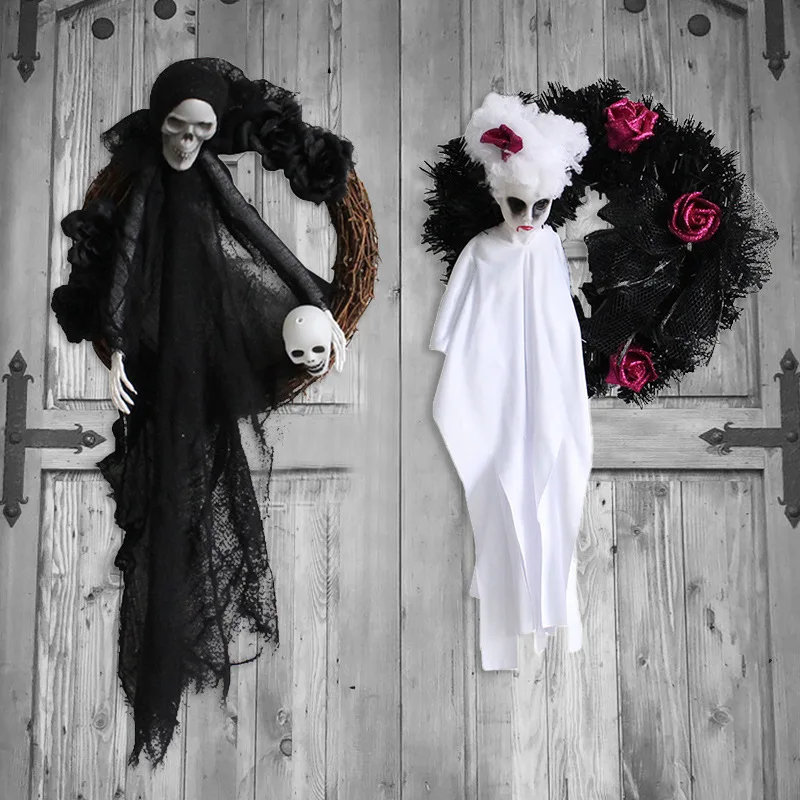 

White Ghost Gate Hanging Ghost Festival Terror Party Flower Wreath Decoration Halloween Ghost House Decoration and Props