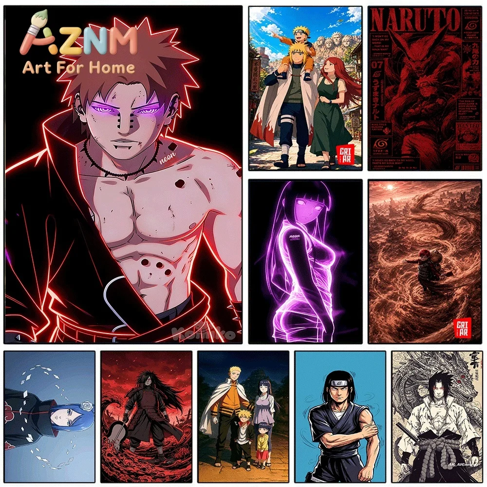 Anime Naruto Canvas Wall Art Pain Neon Red Line Poster Unframed Canvas Painting Bedroom Living Room Home Wall Decor Anime Fans
