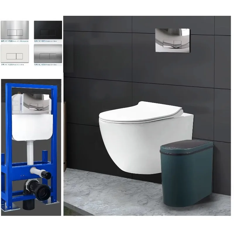 Bathroom Hanging Toilets Ceramic Wall Hung Mounted Toilet Commode  with Concealed Cistern