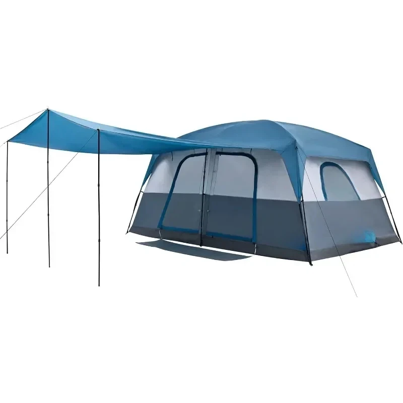 

10 Person Camping Tent with Porch Big Family Cabin 2 Rooms Divided Curtain for Camping Outdoor Traveling