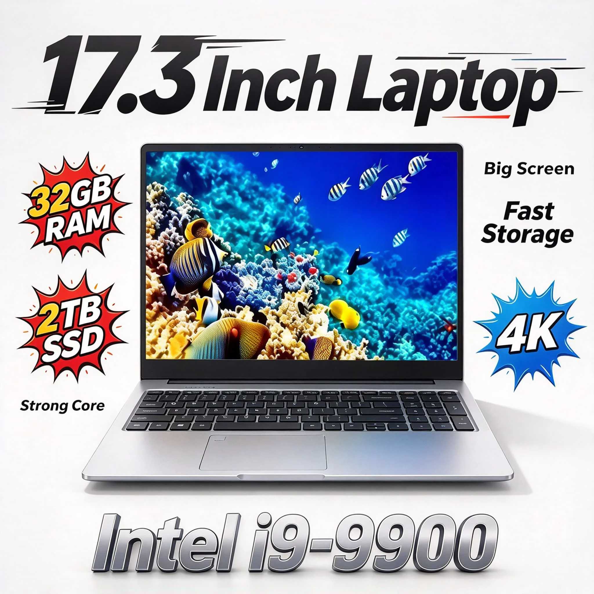 Intel Core i9 9900 17.3 Inch Notebook 32GB RAM 2TB SSD Fingerprint Unlock Full Size Gaming Laptop Work Study Max Pro Max