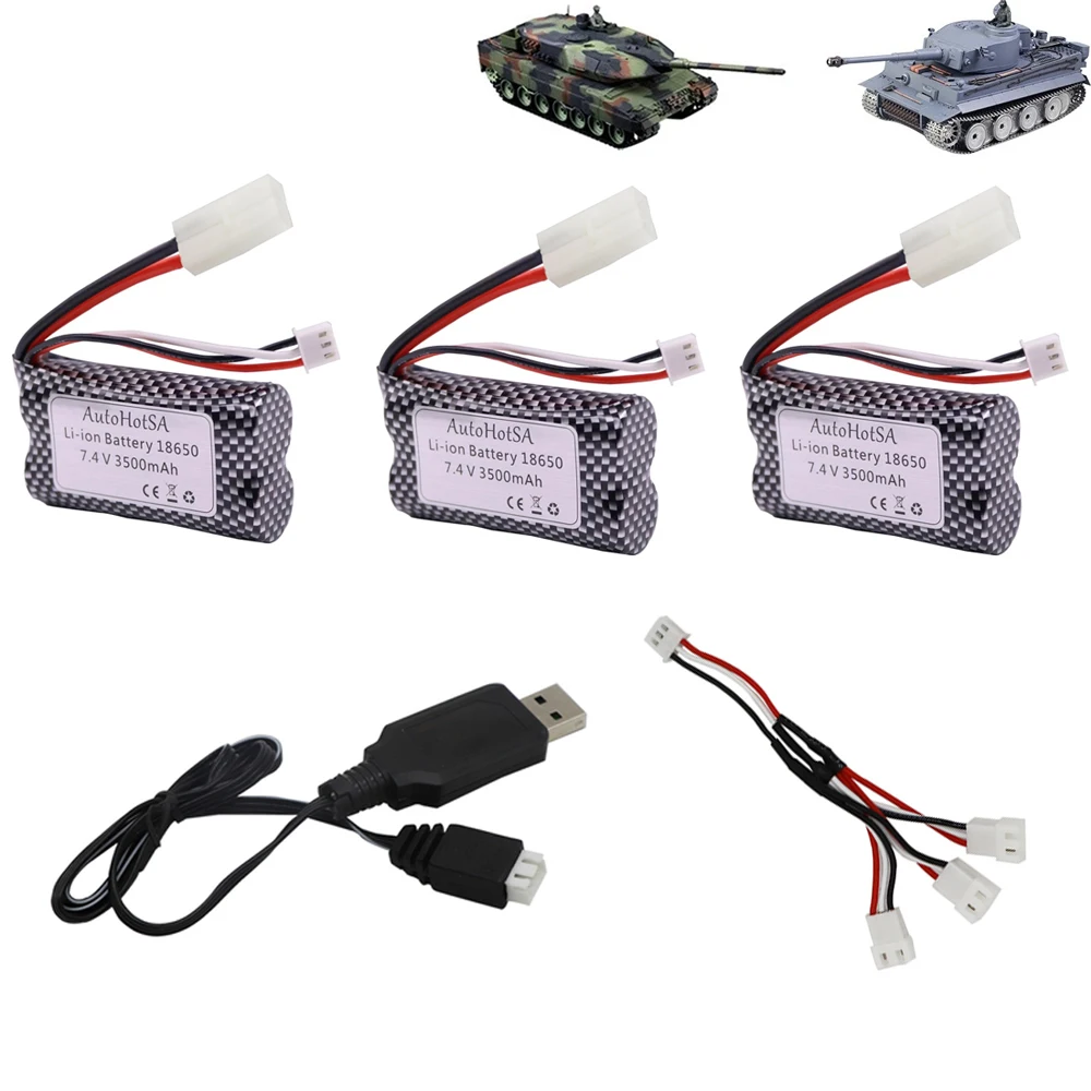 Batteria agli ioni di litio 7.4V 3500Mah con caricabatterie per HJ806 henglong 3818 3819 3838 3839 3869 3888 3889 3899 3908 3918 3938 parti del serbatoio RC