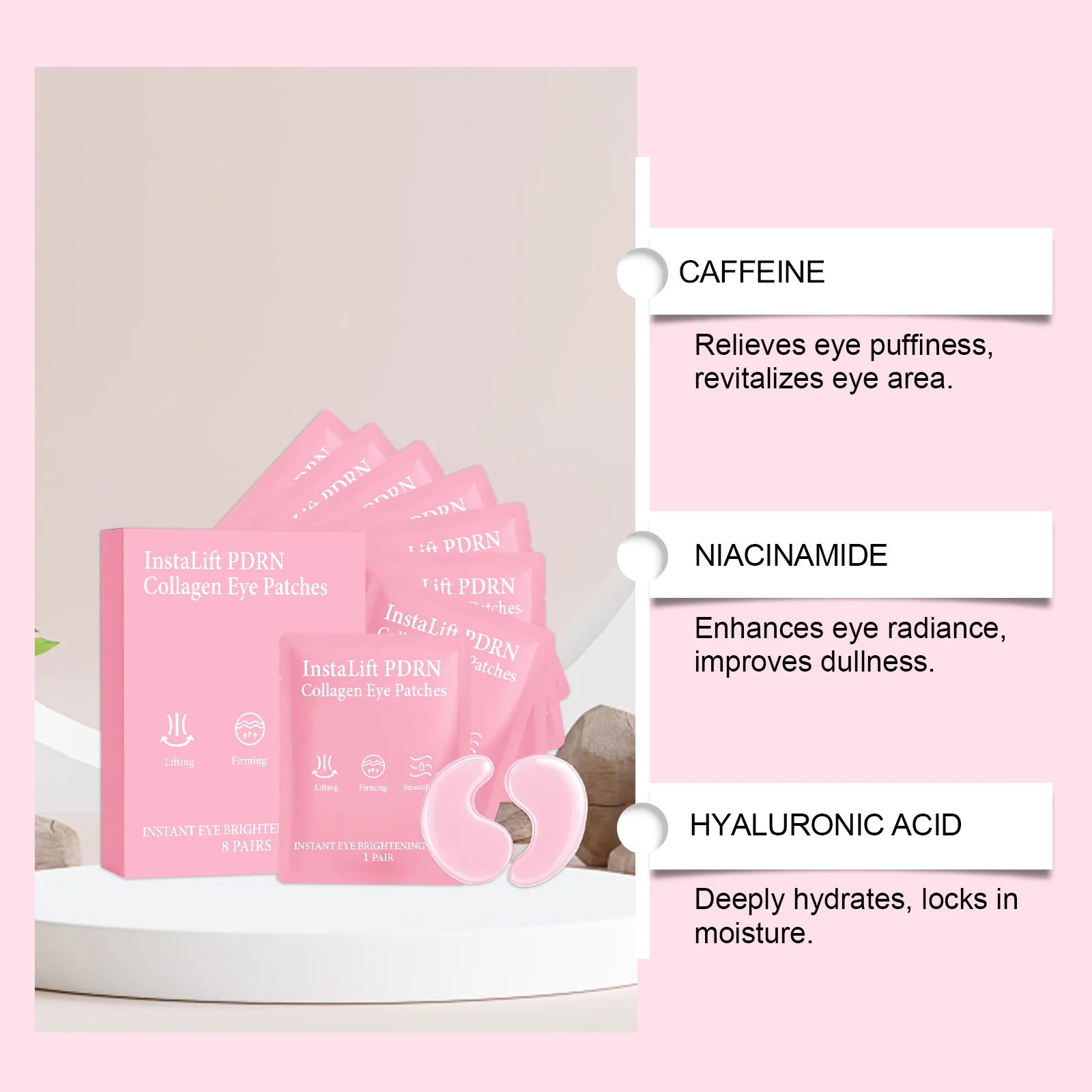 Instalift PDRN Collagen Eye Patches Anti Dark Circles Eye Bags Anti Wrinkles Hydrogel Under Eye Mask with Niacinamide & Caffeine - view 5