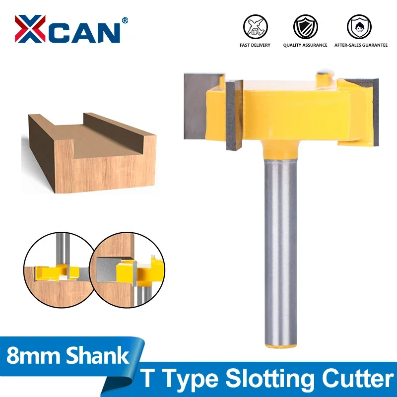 

XCAN 1pc 4 Edge T Type Slotting Cutter 8mm Shank Wood Router Bit Carbide Milling Cutter for Woodworking Tools