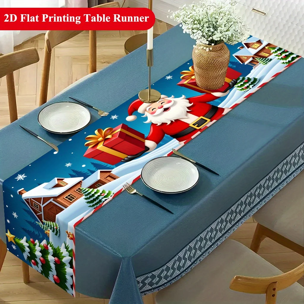 2D‑Printed Merry Christmas Santa Gifts Table Runner, Decor for Dining Table, Coffee‑Table, Gatherings, Indoor‑Outdoor Parties