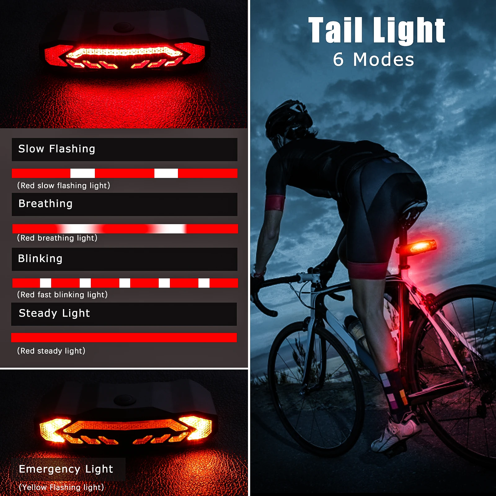 Rockbye Bicycle Rear Light Anti Theft USB Rechargeable Bike LED Light Waterproof Bicycle Tail Light Bike Lamp  Accessories