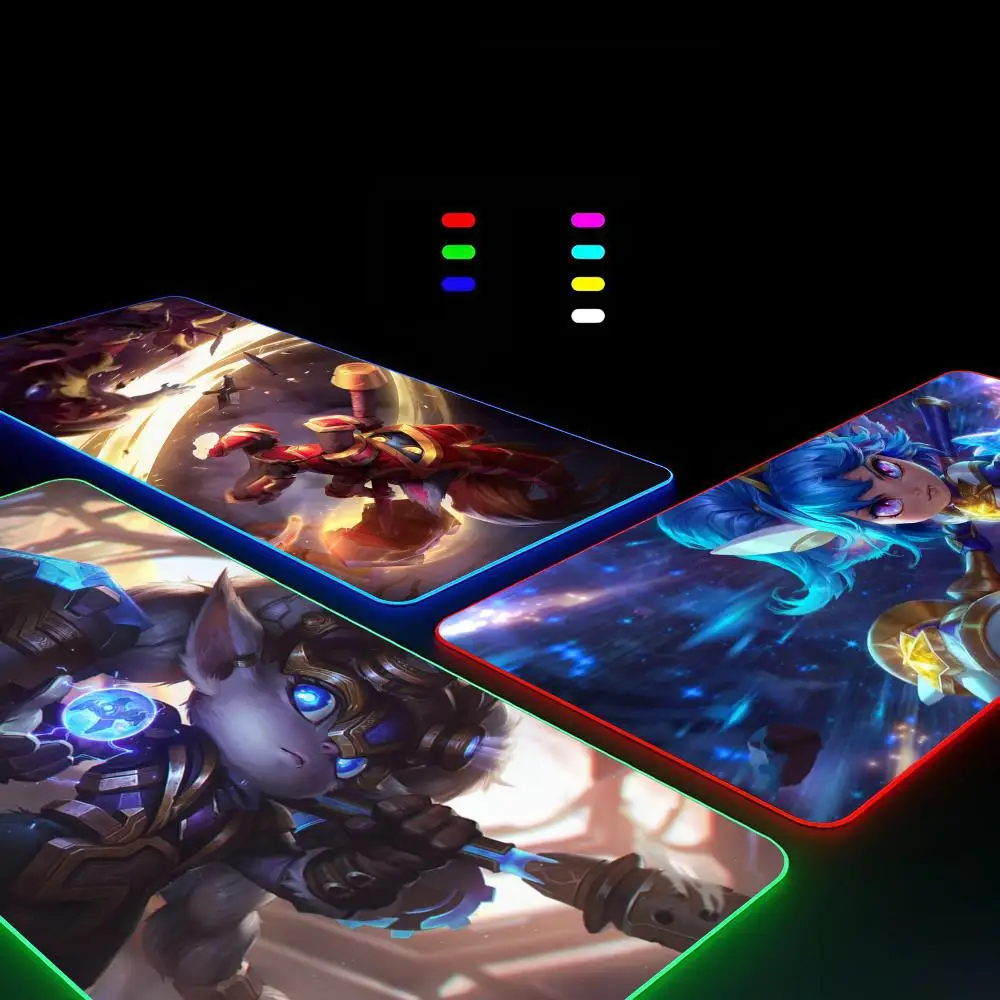 Poppy Pyke Qiyana Mouse Pad Gamer RGB Deskmat Keyboard Mat Gaming Laptops LED Mousepad Desk Protector Anime Mause Mats