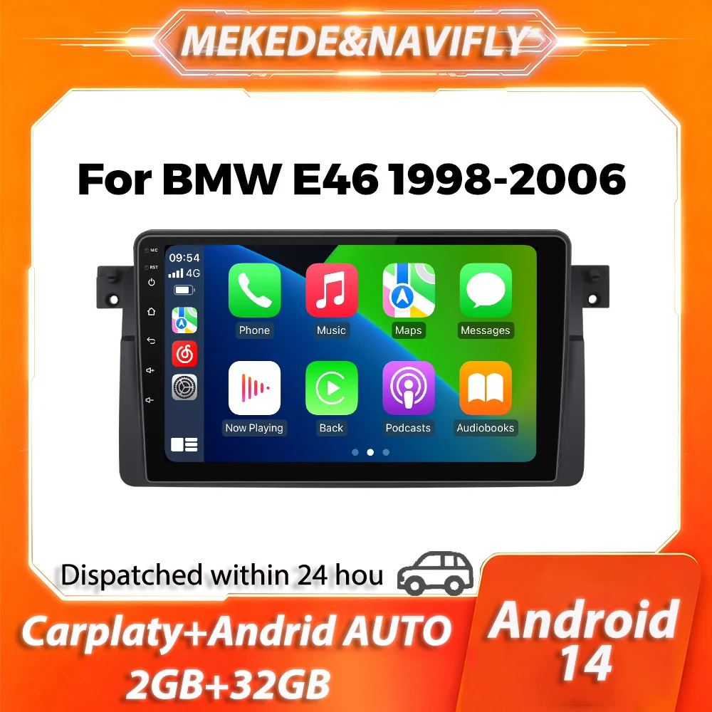 MEKEDE&NAVIFLY 9inch Android 14 Car Radio For BMW E46 M3 318 320 325 330 335 1998-2006 2Din GPS Central Multimedia Smart systems