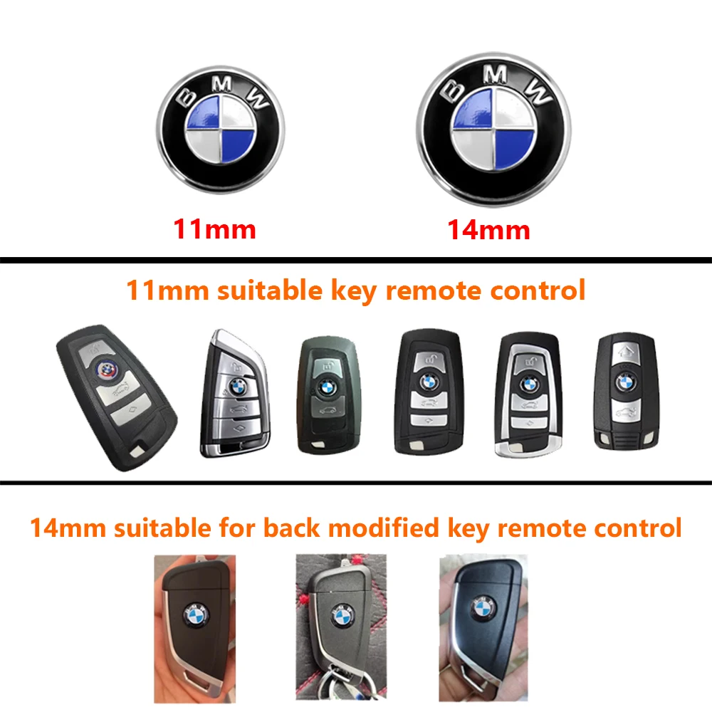 11/14MM Car Key Emblem Stickers Auto Control Key Logo Decal Auto Accessories For BMW M3 M5 M6 F30 E39 E36 F20 E87 G30 E92 E91 X5