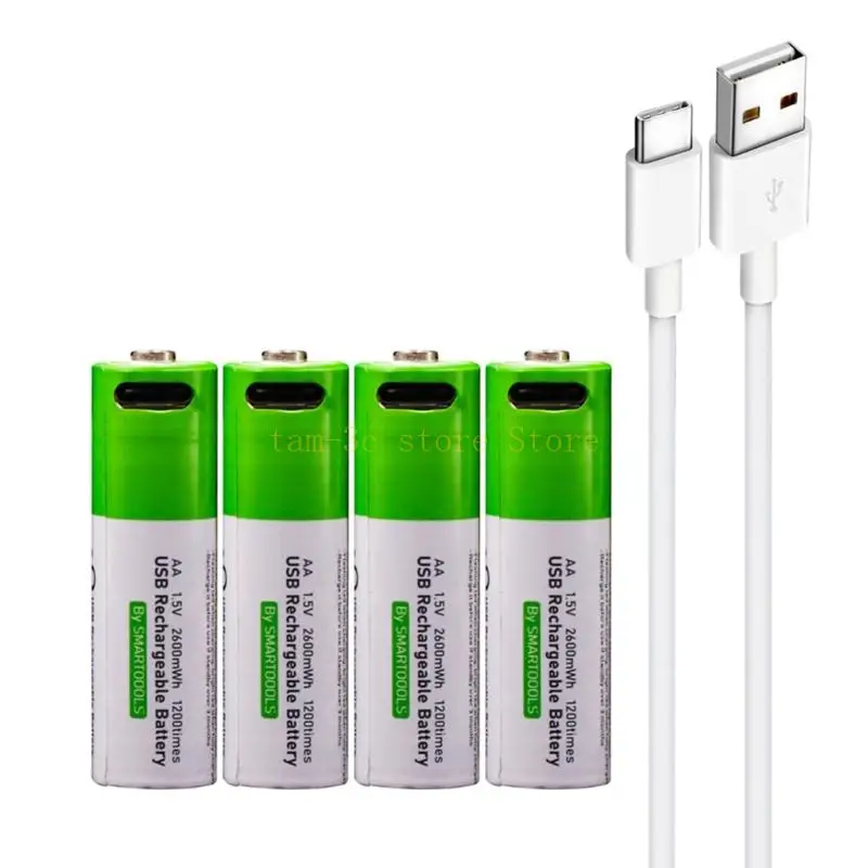 1.5V 2600mWh Rechargeable AA Battery USB AA Lithium Rechargeable Batteries 1200Cycles Constant Output AA Batteries D0UA