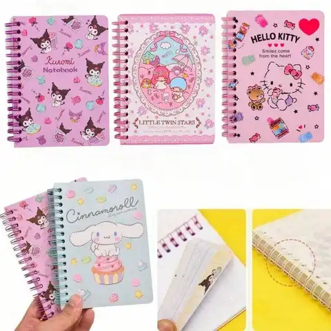 1 unidad de cuaderno de bobina en espiral de color Mymelody Kuromi Cinnamoroll A6 de dibujos animados para estudiantes y escuelas, corazón de niña bonita y alta belleza