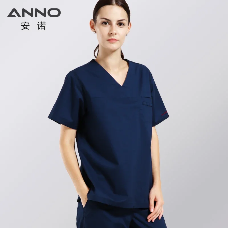 Anno algodão esfrega conjunto uniformes de enfermagem para unisex roupas elásticas altura qualidade enfermeira uniforme hospital pessoal terno