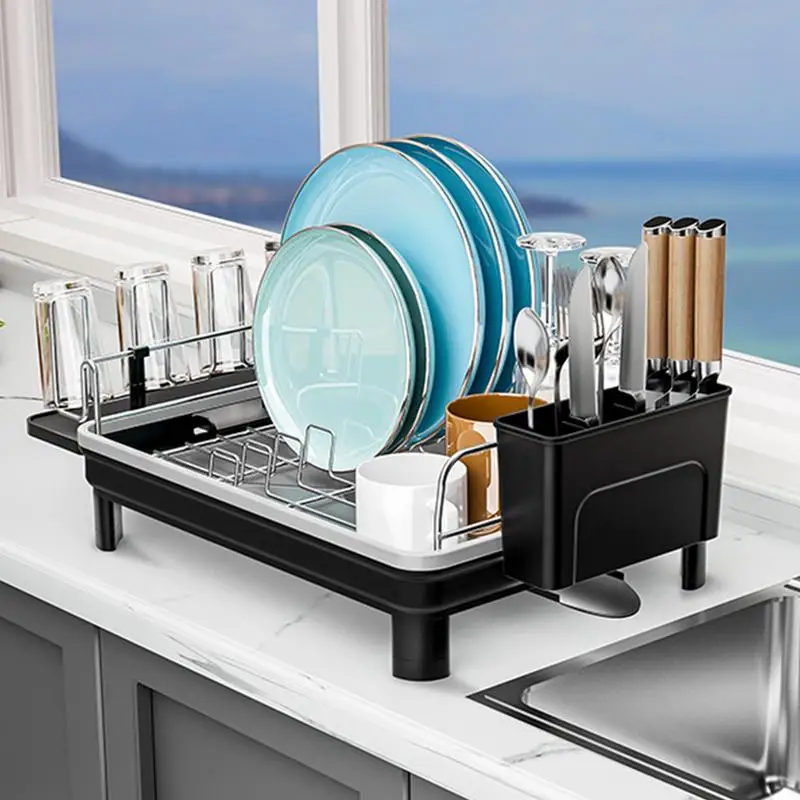 Dish Drying Rack with Drip Tray Kitchen Sink Organizer Chopstick Holder Cutting Dish Drying Rack Drip Drain Storage Drainer