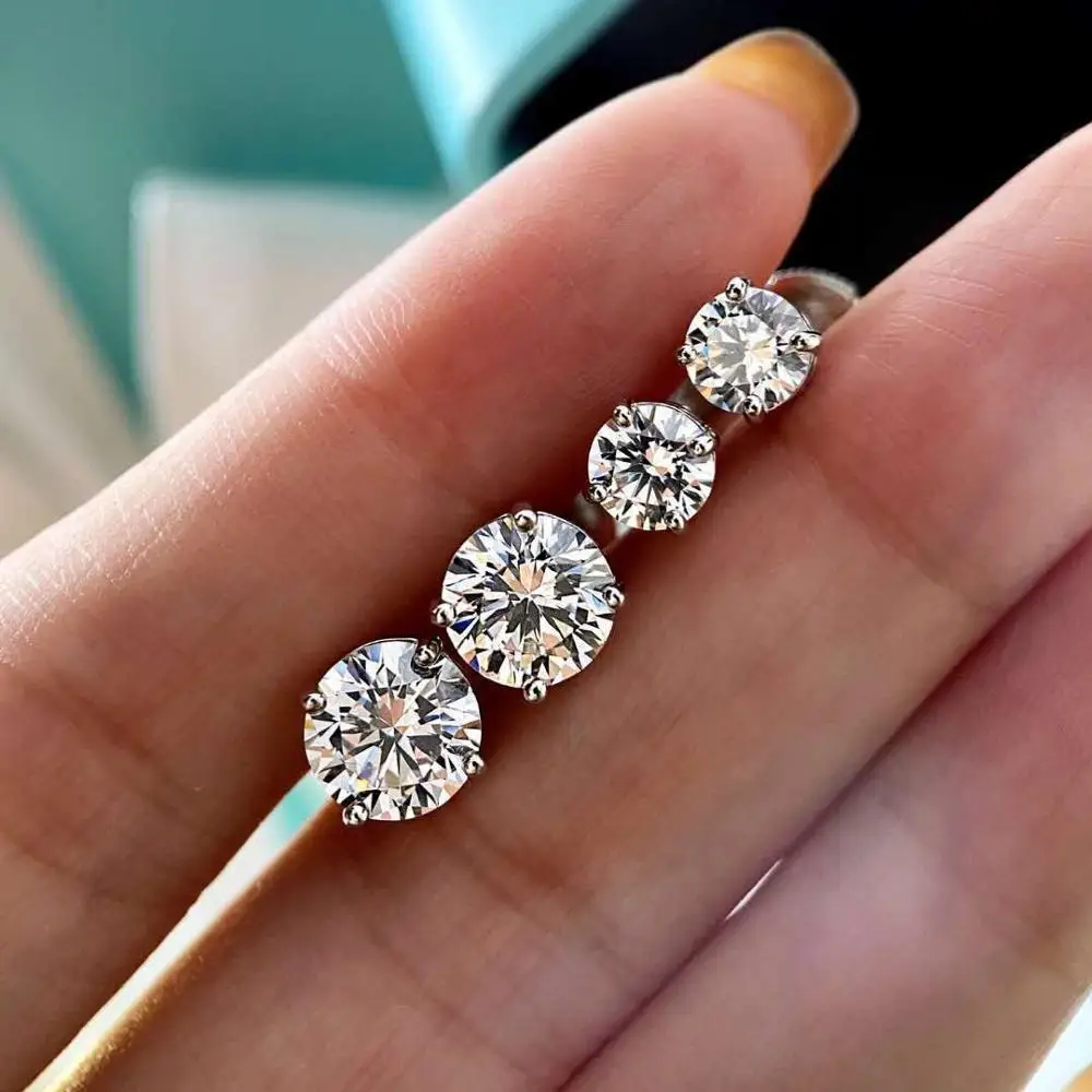 

Trendy 5/9mm Lab Diamond Earring 100% Real 925 Sterling Silver Engagement Wedding Earrings for Women Men Party Jewelry