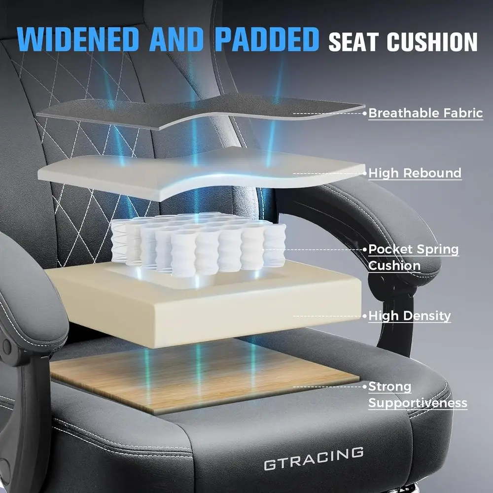 Ergonomic High-Back Gaming Chair with Breathable Fabric, Lumbar Support, and Footrest view 5