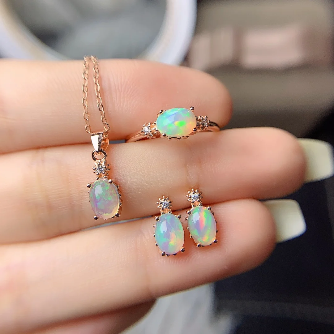 

Natural Variable Color Opal Set 925 sterling Silver Women's Necklace for an elegant women's Christmas gift with free shipping