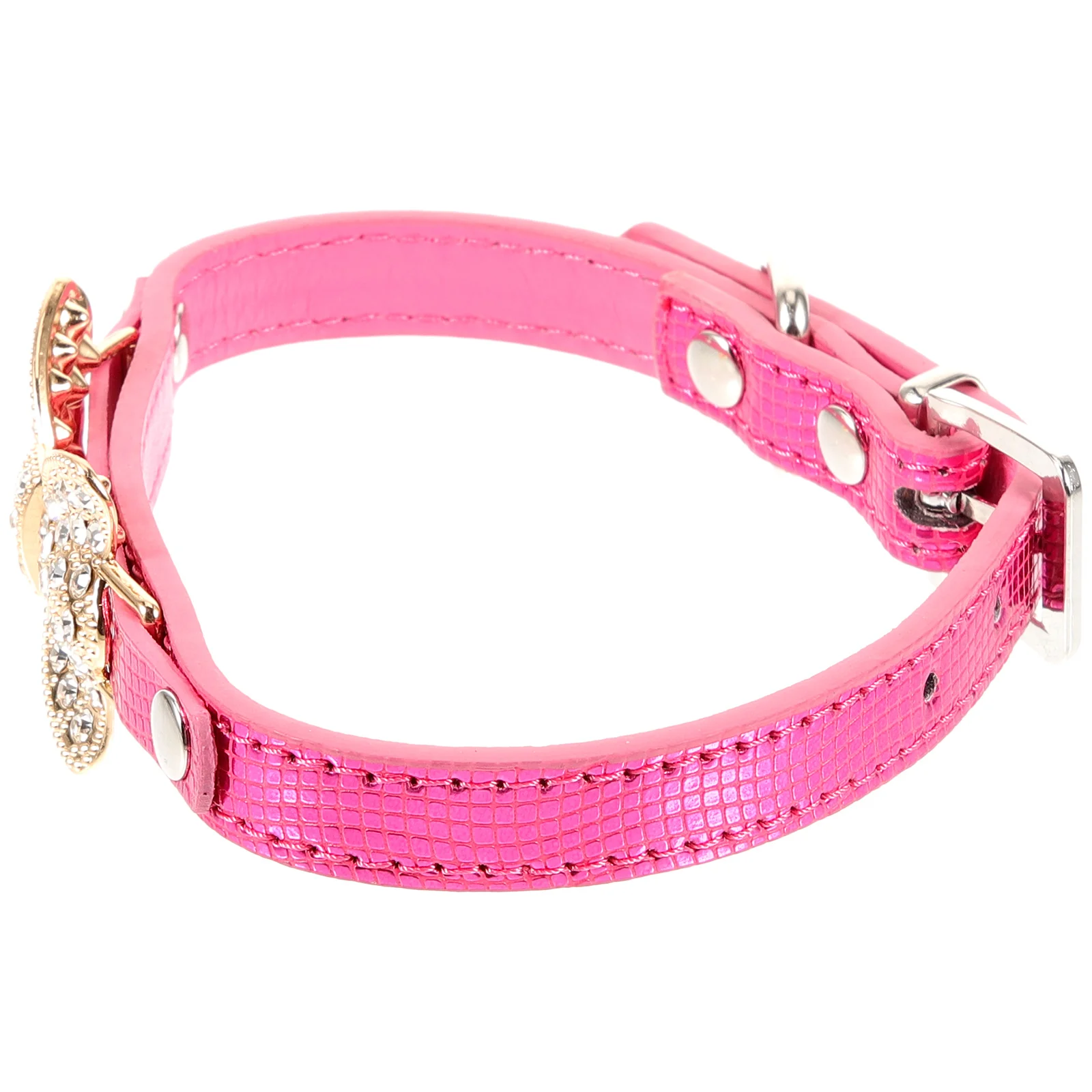 

Chic Rhinestone Pet Adjustable Soft Skin-Friendly Pu Wear-Resistant Stylish Decorative Collar For Cats Dogs Small Medium