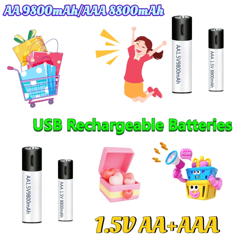 

1.5V AA+AAA USB Rechargeable Batteries AA 9800mAh/AAA 8800mAh