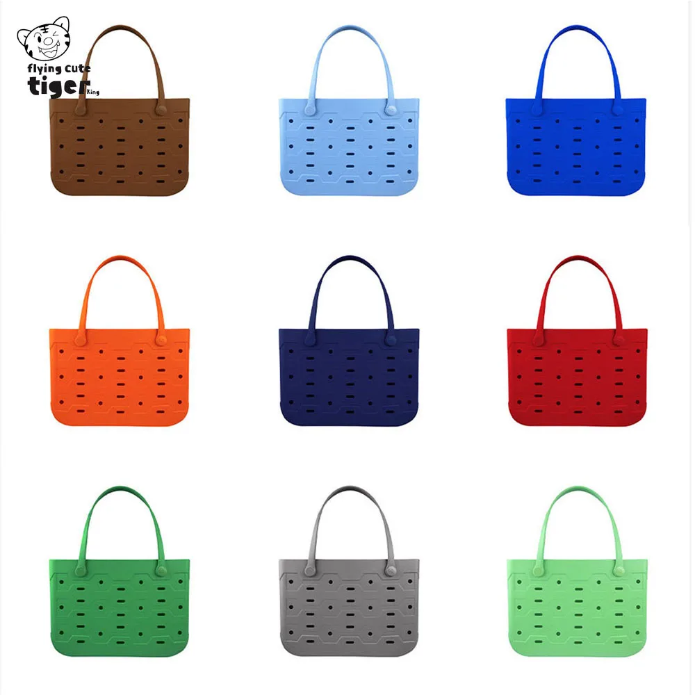 Neue, einfarbige Strandtasche aus EVA-Material, Schwimmtasche, farbenfroher Einkaufskorb, Campingtasche für den Außenbereich, große Tragetasche. – Detail 13