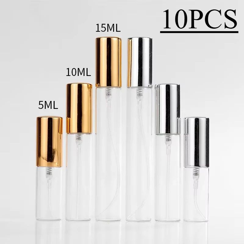 

10pcs Clear Thin Glass Perfume Bottle Portable Sample Bottle Empty Sample Vials Refillable Mini Frosted Sprayer Travel Flacon