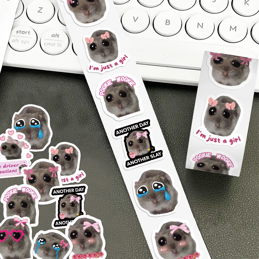 500 stks/rol Cartoon Cartoon Sad Hamster Dier Afdichting Sticker DIY PVC Laptop Decals Decoratie Stiker Beloning Gift Speelgoed